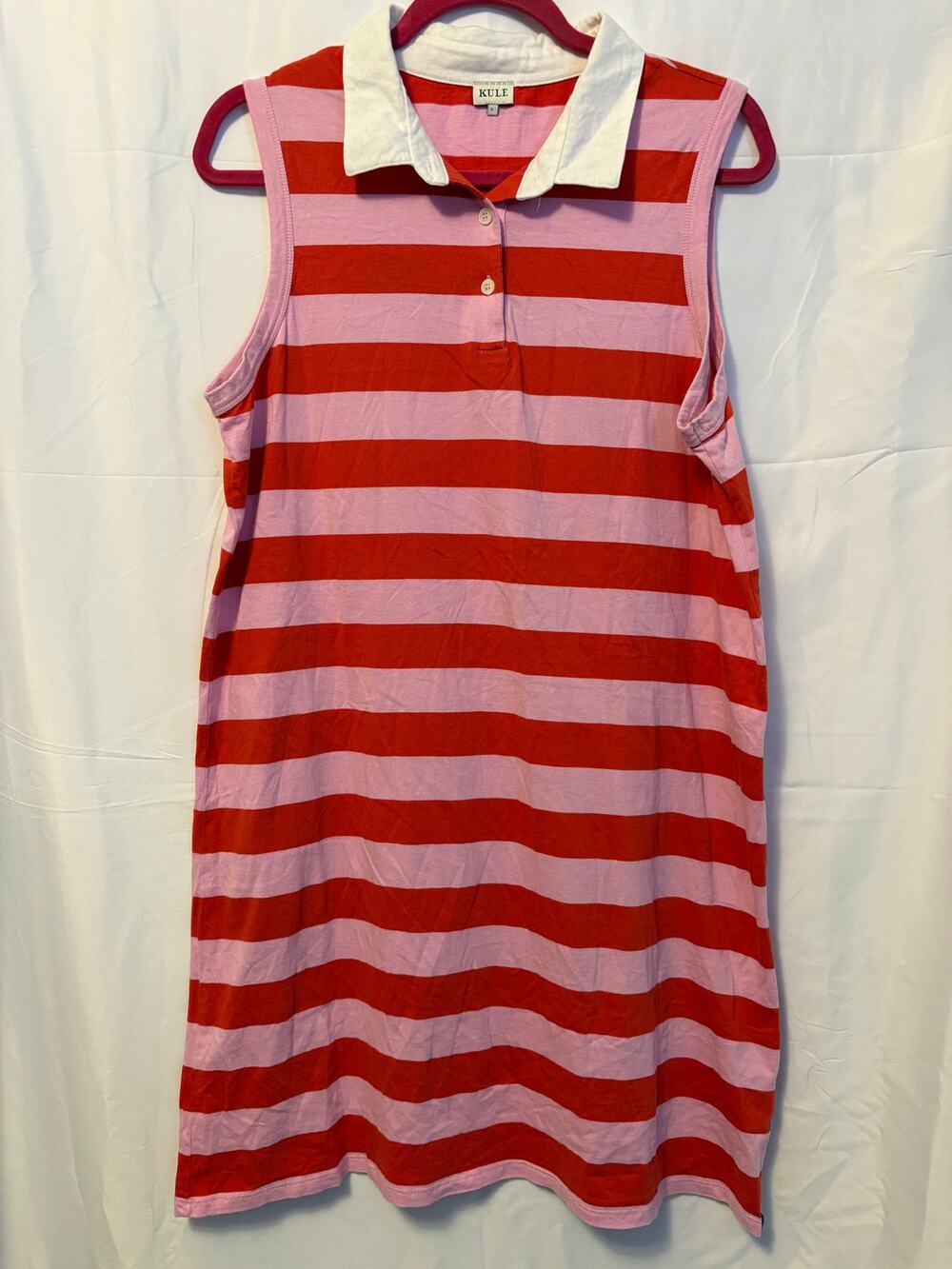 Kule Striped Collared Sleeveless Shirt Dress Pink Red Sz L